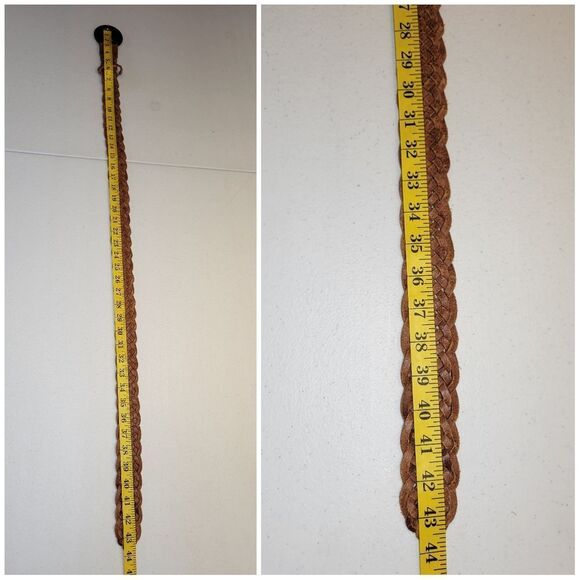 Buckle Braided Woven Tan Leather Belt with Decorative Brass Toned Buckle - Picture 14 of 14